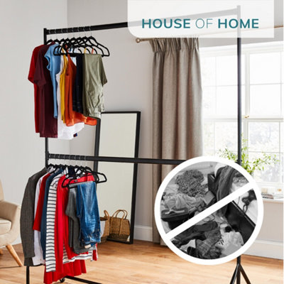 5ft long x 7ft Two Tier Heavy Duty Clothes Rail Garment Hanging Rack In Black - 5