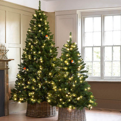 5ft Pre-Lit Christmas Tree - Evergreen Artificial Festive Xmas Decoration with Mains Powered LED Lights - H153 x 120cm Diameter Price Comparisons | Compare The Build