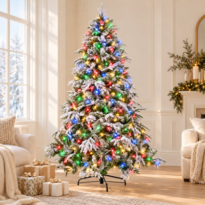 5FT Snow Flocked Pre-Lit Artificial Christmas Tree with Multicolour LED ...