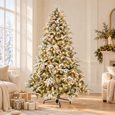 5FT Snow Flocked Pre-Lit Artificial Christmas Tree with Warm White LED ...