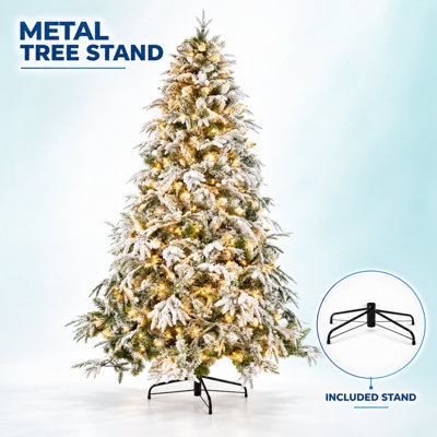 5FT Snow Flocked Pre-Lit Artificial Christmas Tree with Warm White LED ...
