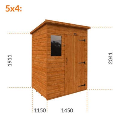 5ft x 4ft (1450mm x 1150mm) Horsforth Shiplap Pent Shed with 1 Window (12mm Tongue and Groove Floor and Roof)