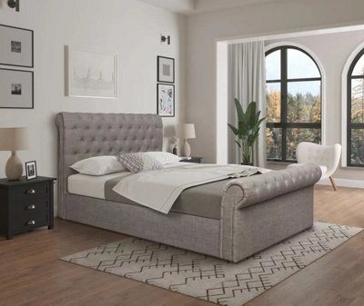 5ft Zurich King Side Lift Ottoman Sleigh Bed In Grey Fabric 