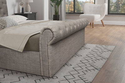 5FT Zurich King Side Lift Ottoman Sleigh Bed in Grey Fabric