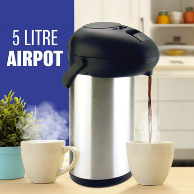 3L/5L LIT STAINLESS STEEL AIRPOT HOT TEA COFFEE DRINKS VACUUM FLASK JUG  PUMP NEW