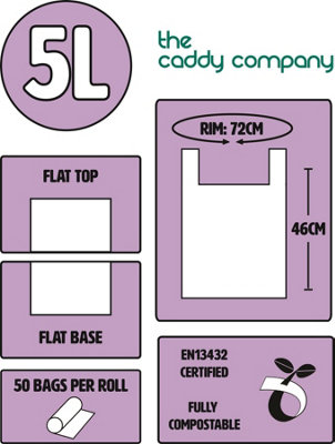 5L Caddy Company Tie Handle Compostable Kitchen Caddy Liners (Small) - 8 Rolls - 4