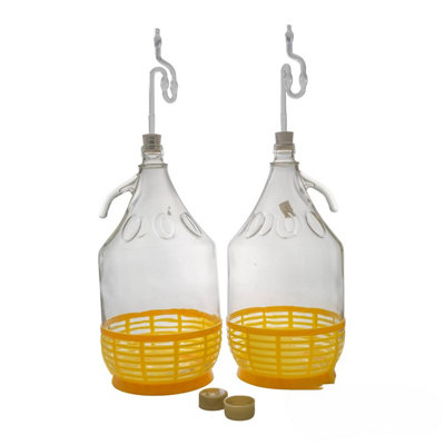 5l glass demijohn for wine making/home brewing and storage,screw top  + protective base,airlocks+bungs included