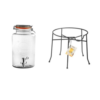5L Kilner Glass Drinks Dispenser Metal Stand Rack Punch