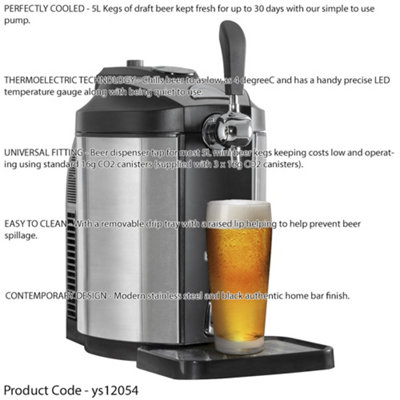 5L Mini Keg Drinks Dispenser Tap - Home Draught Set - 4 Degree Integrated Cooling