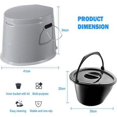 briebe Camp Toilette Portable WC Chimique Adultes Potty 20L Camping, Camper, Auto Caravane, Eau avec décharge d'eau 13L, Vanne Drainage anti-fuite, WC1113 Gris