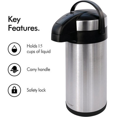 5L Tea Coffee Air Pot Flask Pump Action Vacuum Insulated Carry Handle DIY