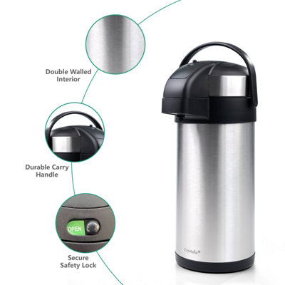 5L Tea Coffee Air Pot Flask Pump Action Vacuum Insulated Carry Handle DIY