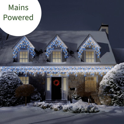 5m 16ft Blue Bright White Connectable Icicle Lights 168 MAINS LEDs 8 Settings Memory