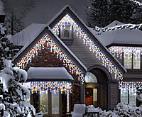 5m/16ft Multi-Coloured Connectable Icicle Lights 168 BATTERY Powered LEDs 8 Settings Memory & Timer Outdoor Weatherproof Christmas