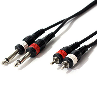 5m 2 RCA PHONO Male to 2x 6.35mm 1/4" Jack Plug Cable Lead Mono 6.3mm Mixer Amp