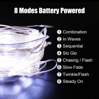5M Fairy String Lights,6500K,powered by 3 AA batteries