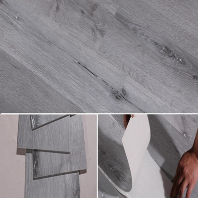 5m² Floor Planks Tiles Self Adhesive Wooden Effect PVC Flooring Washed Grey M11