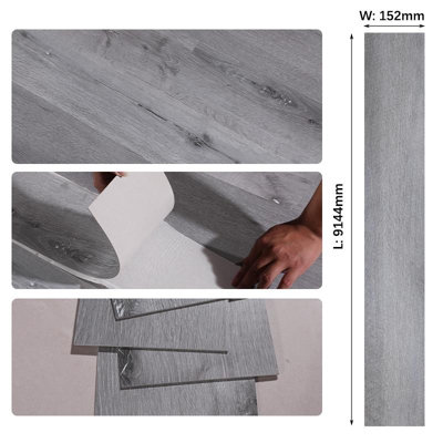5m² Floor Planks Tiles Self Adhesive Wooden Effect PVC Flooring Washed Grey M11