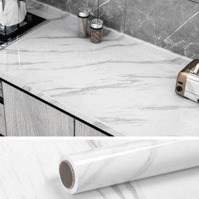 5m Glossy Marble Wallpaper  Waterproof Countertop Paper for Cabinet Furniture Kitchen Viny Film