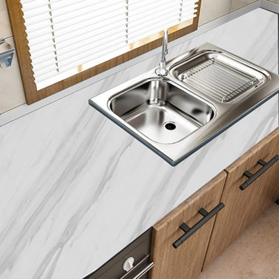 5m Glossy Marble Wallpaper  Waterproof Countertop Paper for Cabinet Furniture Kitchen Viny Film