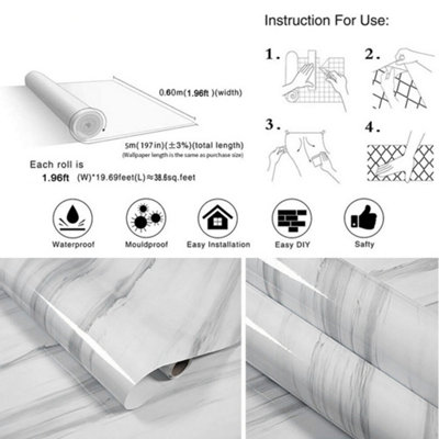 5m Glossy Marble Wallpaper  Waterproof Countertop Paper for Cabinet Furniture Kitchen Viny Film