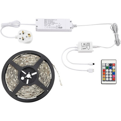 5m RGB Flexible Tape Light Kit with 24W LED Driver - IP44 Rated ...