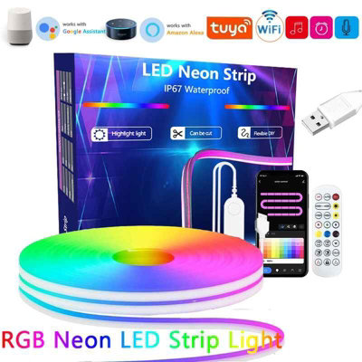 5M RGB Neon LED Strip Lights 5V 84LEDs Silicone WiFi Alexa Music Sync ...