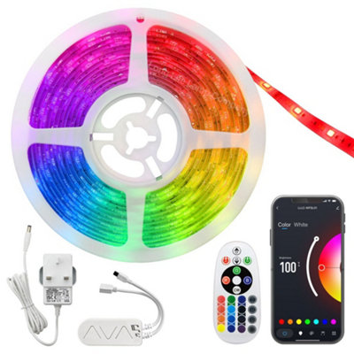 5M Smart WiFi RGB LED Strip Lights Plug and Play Kit Dimmable with IR Remote App Controlled