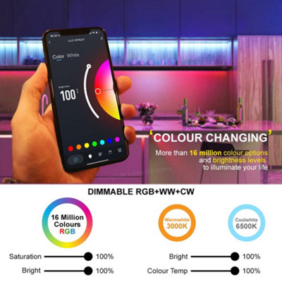 5M Smart WiFi RGB LED Strip Lights Plug and Play Kit Dimmable with IR Remote App Controlled