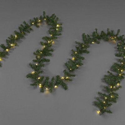5m Super Long Pre Lit Christmas Garland with 60 WW LEDS Low Voltage Transformer