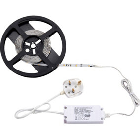 5m Warm White LED Tape Kit - 12W LED Driver - Flexible Under Cabinet Lighting