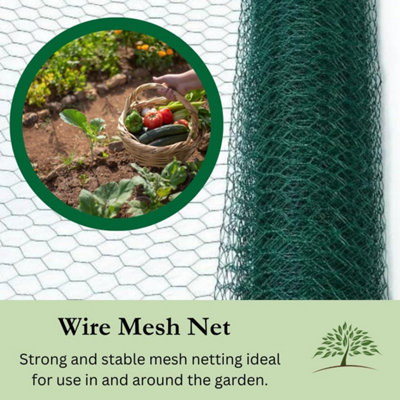 5M X 0.6 X 25MM Chicken Wire Mesh Rabbit Animal Fence Green PVC Coated Galvanised Steel - 5