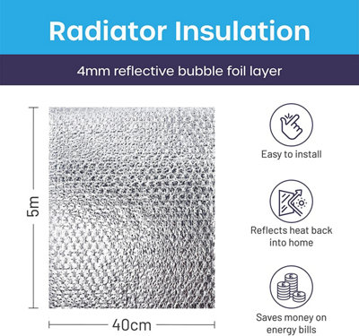5m x 40cm Radiator Foil Insulation Energy-Saving Reflector Panels for Enhanced Heat Efficiency with Adhesive Pads