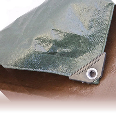 5M x 6M BROWN/GREEN HEAVY WATERPROOF TARPAULIN SHEET TARP COVER WITH ...