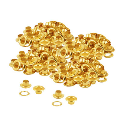 5mm Brass Eyelets with Washers, Rust-Proof Grommets, Gold - 100pcs