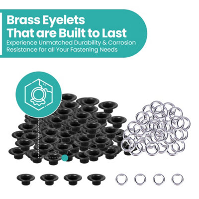 5mm Brass Eyelets with Washers, Rust-Proof Grommets, Matt Black - 100pcs