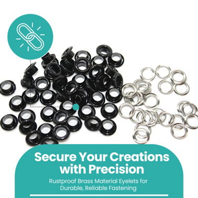 5mm Brass Eyelets with Washers, Rust-Proof Grommets, Shiny Black - 100pcs