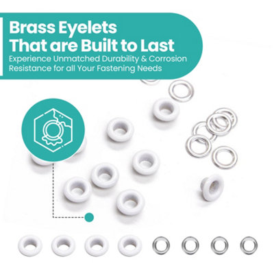 5mm Brass Eyelets with Washers, Rust-Proof Grommets, Shiny White - 100pcs