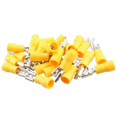 5mm Female Yellow Electrical Cable Wire Spade Terminals Crimp Connector 25pc