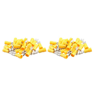 5mm Female Yellow Electrical Cable Wire Spade Terminals Crimp Connector 50pc