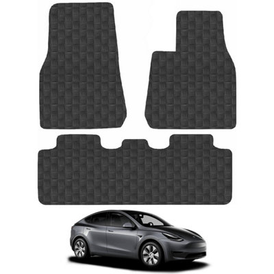 5mm Rubber Car Mats for Tesla Model Y 2020+ Tailored Fit Backing Heavy-Duty Waterproof Easy-Clean Durable Full Coverage