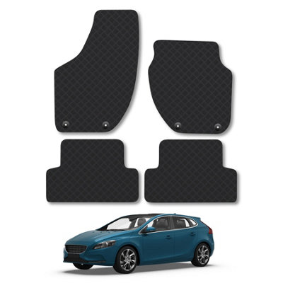 5mm Rubber Car Mats for Volvo V40 2012-2019 4 Clip Tailored Fit Backing Heavy-Duty Waterproof Easy-Clean Durable