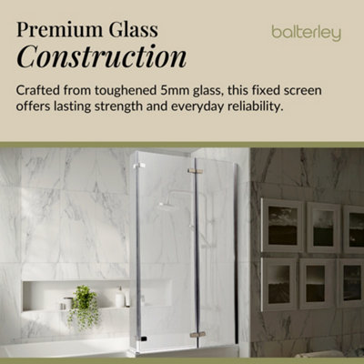 5mm Toughened Safety Glass Centre Hinged L Shaped Shower Bath Screen - Chrome - 3