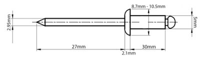 5mm x 30mm - Pack of 100 - ISO 15977 - Blind Pop Rivet Dome Head ...