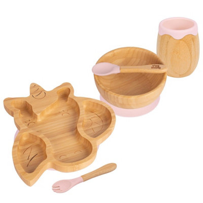 5pc Bamboo Unicorn Baby Weaning Set - Pastel Pink