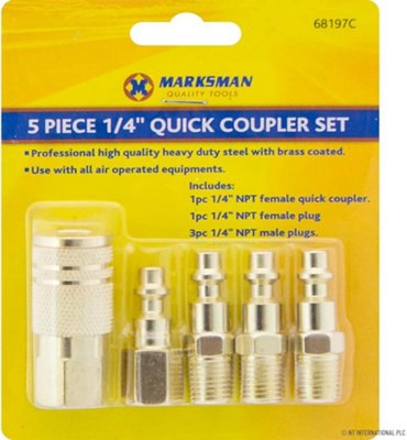 5Pc Brass Quick Coupler Connector Set Air Hose Line Compressor Connection