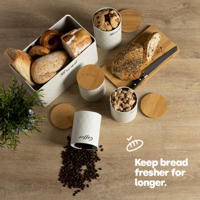 5PC BREAD BIN & CANISTER SET - CREAM