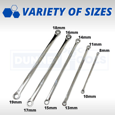 5pc Extra Long Ring Spanner Set Long Reach Spanners 12 Point Wrench 8mm 19mm Set