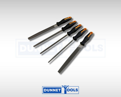 5pc File Set 8" Soft Grip Engineer Metal Half Round Flat Triangular Square Kit - 7