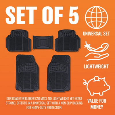 5pc Heavy Duty Universal Black Rubber Car Mat Set Non Slip Van